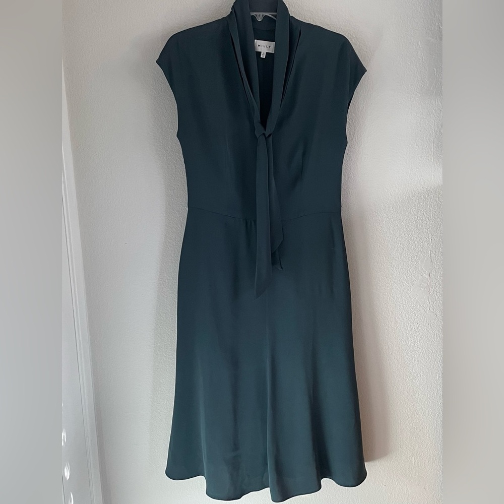 Milly Tie Bow Neckline Silk Dress